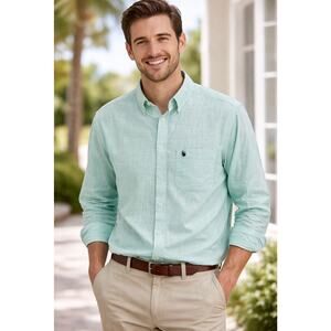Southern Proper Men’s Size Large Casual‎ Button Down Shirt Long Sleeve Dog Logo